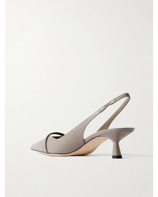 Jimmy Choo Natural Amita 45 Snake-Effect Leather Point-Toe Slingback Pumps