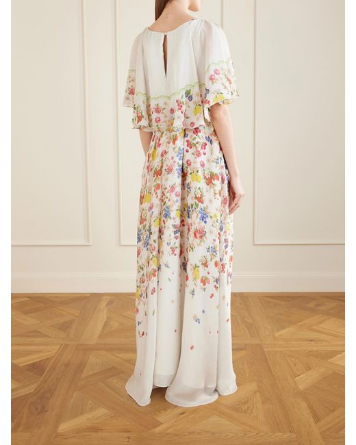 Mary Katrantzou White Floral-Print Chiffon Maxi Dress