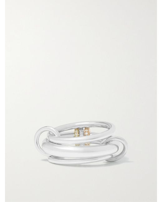 Spinelli Kilcollin White Gemini Set Of Three 18-Karat, And Rose Diamond Rings