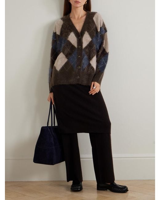 Lisa Yang Black Elaria Argyle Brushed Cashmere-Jacquard Cardigan