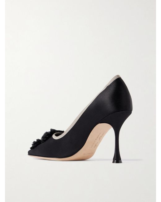 Escarpins En Satin À Appliqués Et À Finitions En Gros-Grain Montmedy 95 Manolo Blahnik en coloris Black