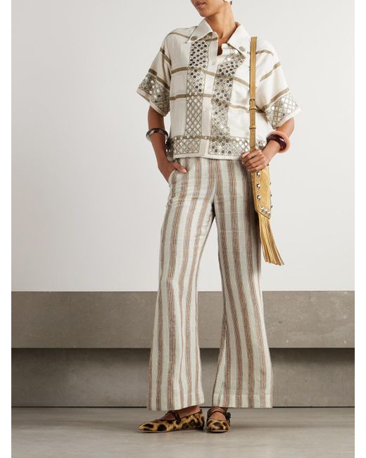 Alix Of Bohemia White Charlie Desert Striped Linen Flared Pants