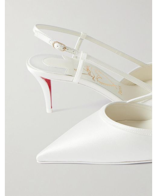 Christian Louboutin White Miss Z Sling 60 Slingback-Pumps Aus Satin Mit Lederbesätzen