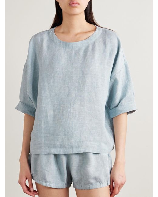 Suzie Kondi Blue Saria Linen-Chambray T-Shirt