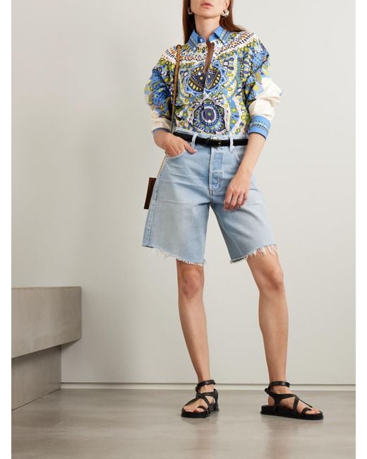 LaDoubleJ Blue Better Than Your Boyfriend's Printed Cotton-Poplin Shirt