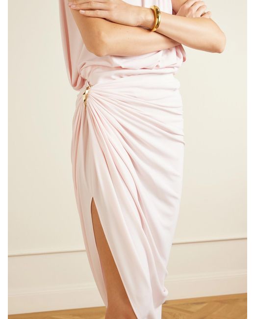 Sportmax Pink Embellished Draped Jersey Midi Skirt