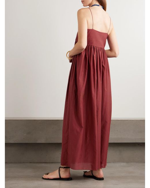 Matteau Red Pintucked Organic Cotton And Silk-Blend Maxi Dress