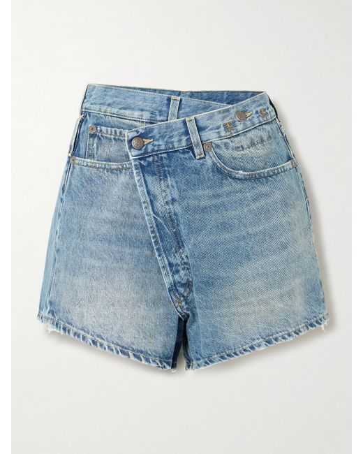 R13 Blue Crossover Asymmetric Denim Shorts