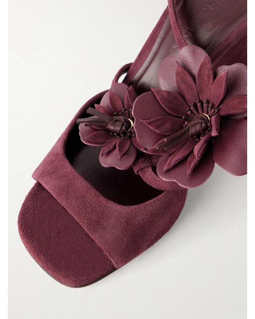 Zimmermann Purple Belara Appliquéd Suede Wedge Sandals