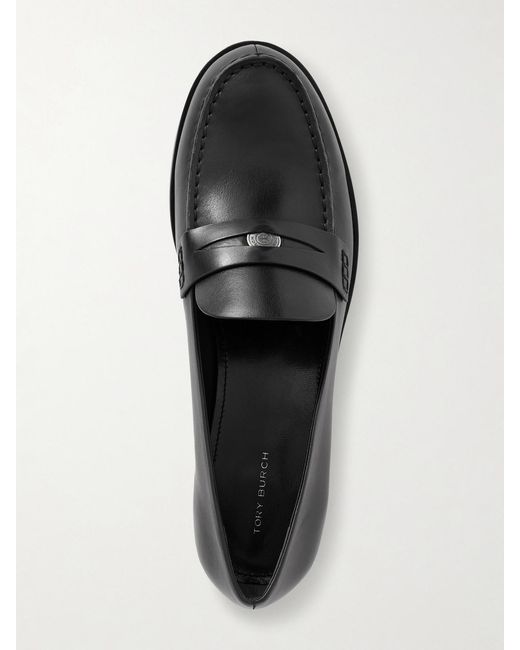 Tory Burch Black Leather Penny Loafers
