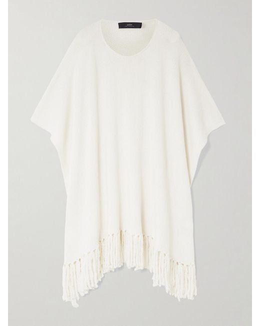 arch4 White Jules Fringed Cashmere Poncho