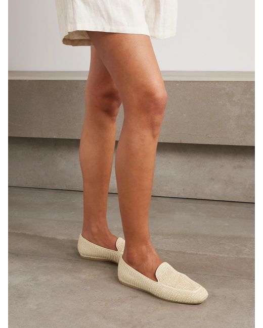 Stuart Weitzman Natural Lee Leather-Trimmed Raffia Loafers