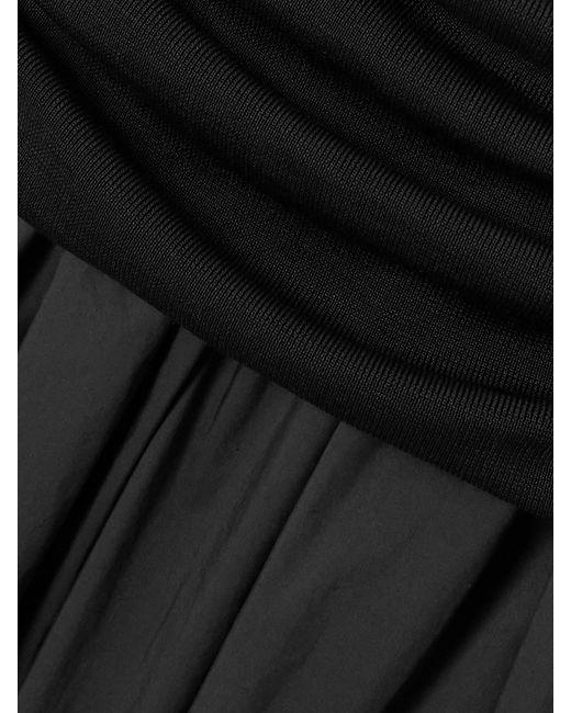 Self-Portrait Black Off-The-Shoulder Draped Knitted And Cotton Midi Dress