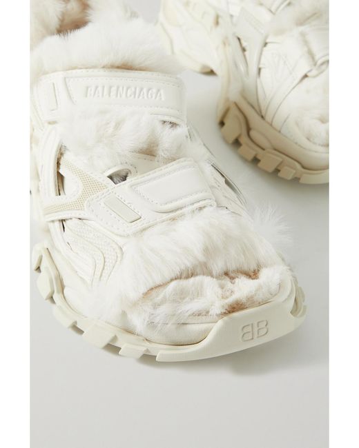 Balenciaga White Faux Fur-Lined Leather And Rubber Sandals