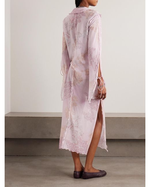 Acne Pink Ruffled Printed Cotton And Silk-Blend Chiffon Maxi Dress
