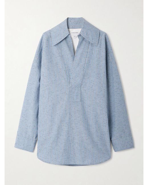 Chemise Oversize En Coton Mélangé À Rayures Bottega Veneta en coloris Blue
