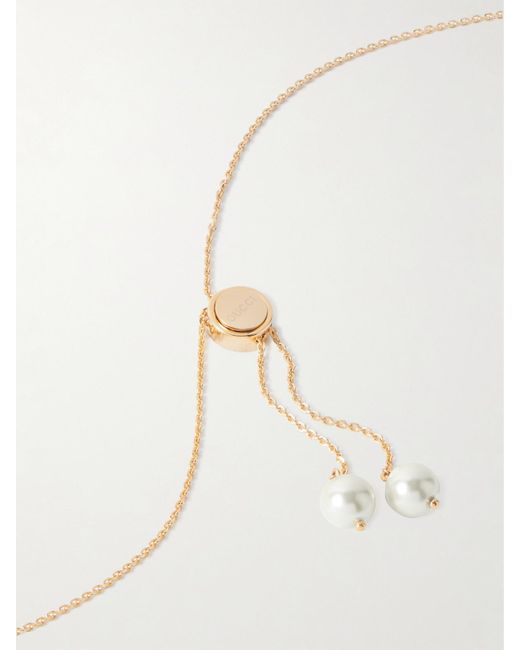 Gucci Natural Interlocking G-Tone Faux Pearl Necklace