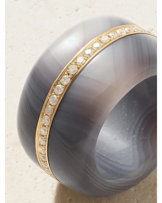 BY PARIAH Natural Pebble 14-Karat Recycled, Agate And Diamond Ring