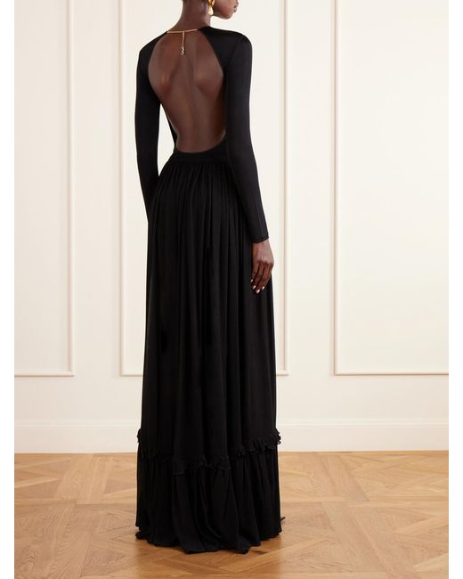 Saint Laurent Black Mousseline Ruffled Silk-Crepon Maxi Skirt