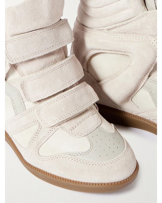 Isabel Marant Natural Bekett Leather-Trimmed Suede High-Top Wedge Sneakers