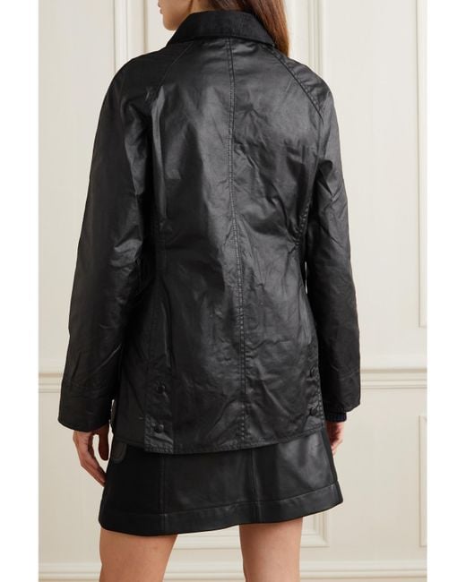 Barbour Black Beadnell Corduroy-Trimmed Waxed-Cotton Jacket