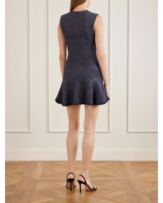 Self-Portrait Blue Scalloped Knitted Cotton-Blend Mini Dress