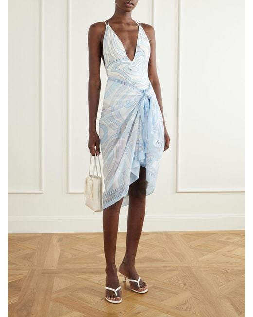 Emilio Pucci Blue Printed Cotton-Voile Pareo