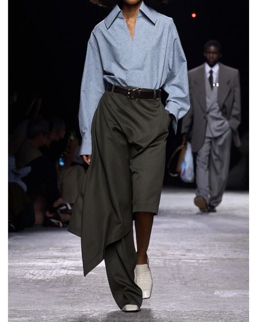 Chemise Oversize En Coton Mélangé À Rayures Bottega Veneta en coloris Blue