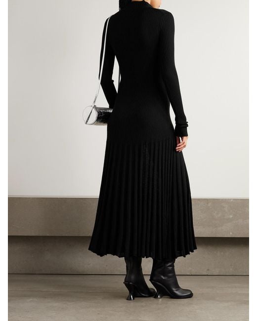 Proenza Schouler Black Jada Pleated Ribbed-Knit Wool Maxi Dress
