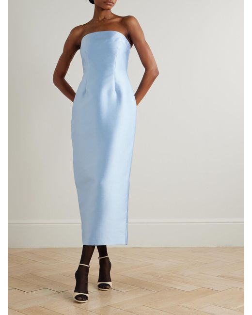 Solace London Blue Renee Cape-Effect Satin Midi Dress