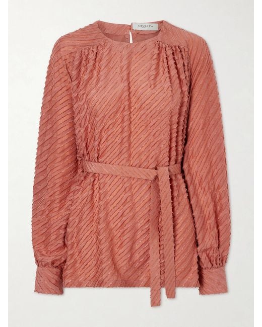 Giuliva Heritage Pink Tea Belted Frayed Silk Blouse
