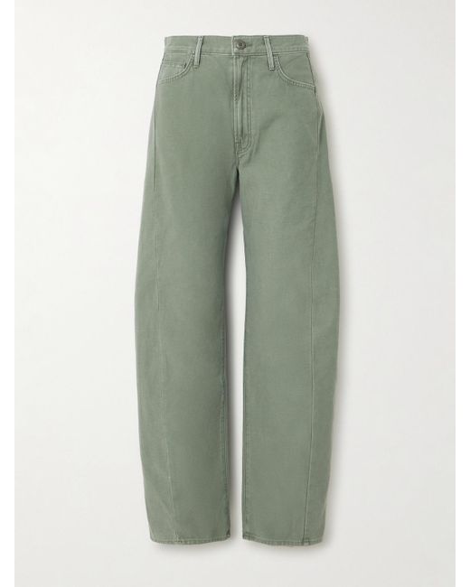 Mother Green The Full Pipe Skimp High-Rise Barrel-Leg Jeans