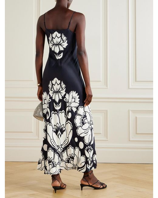 Farm Rio White Floral-Print Satin Maxi Dress