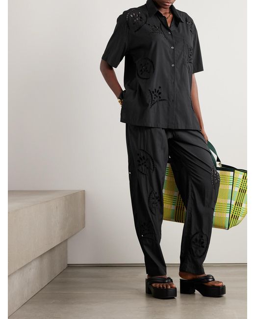 Isabel Marant Black Bilya Oversized Broderie Anglaise Modal-Blend Shirt