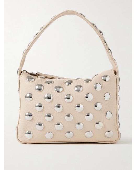 Khaite Natural Elena Small Studded Textured-Leather Shoulder Bag