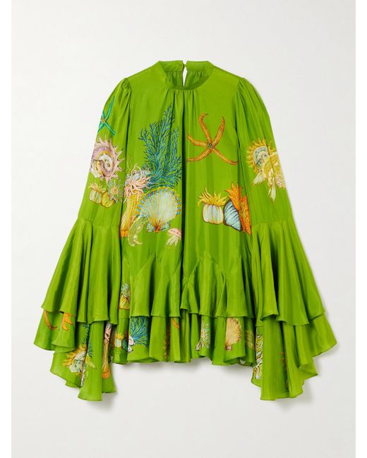 ALÉMAIS Green Sam Pauletto Aquatica Minikleid Aus Habutai-Seide Mit Prints