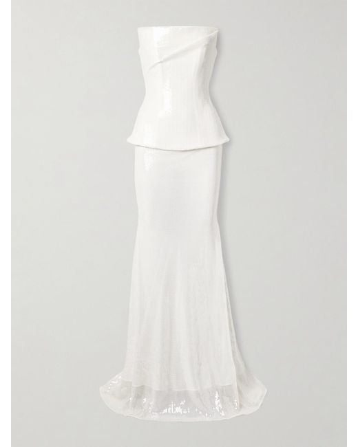 Alex Perry White Strapless Sequined Tulle Gown