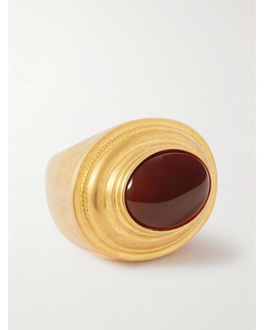 Saint Laurent Red Goldfarbener Ring Mit Achat