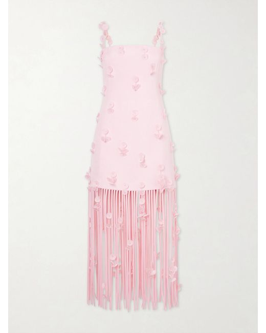 Jonathan Simkhai Pink Juliana Embellished Fringed Linen-Blend Midi Dress