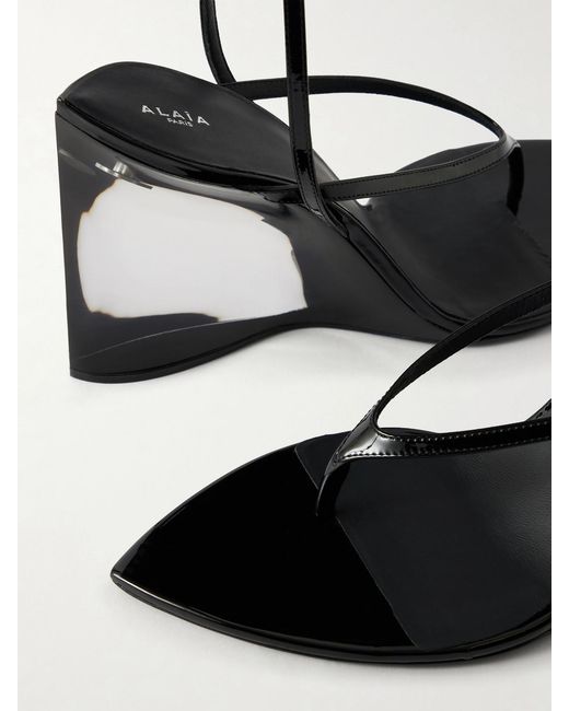 Alaïa White Tong 90 Patent-Leather Wedge Sandals