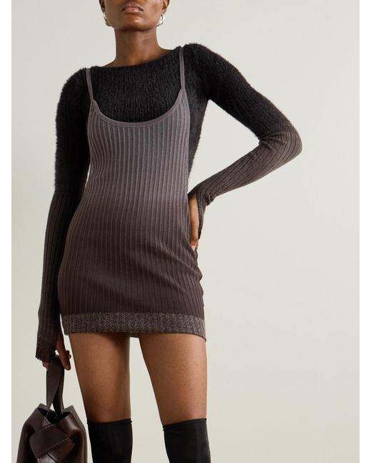 The Attico Brown Convertible Ribbed-Knit Midi Dress