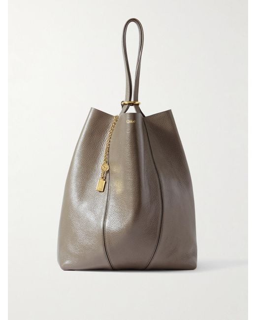 Chloé Natural Spin Embellished Paneled Textured-Leather Tote