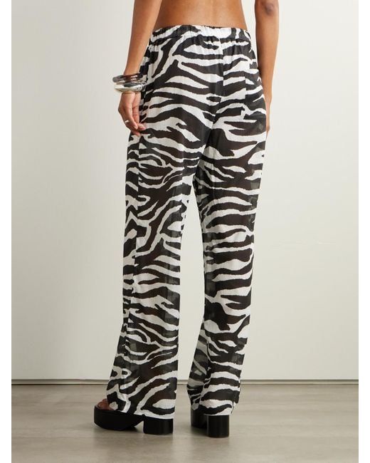 The Attico White Hose Mit Weitem Bein Aus Baumwoll-Voile Mit Zebraprint