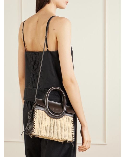 Staud Natural Maude Mini Leather-Trimmed Raffia Tote