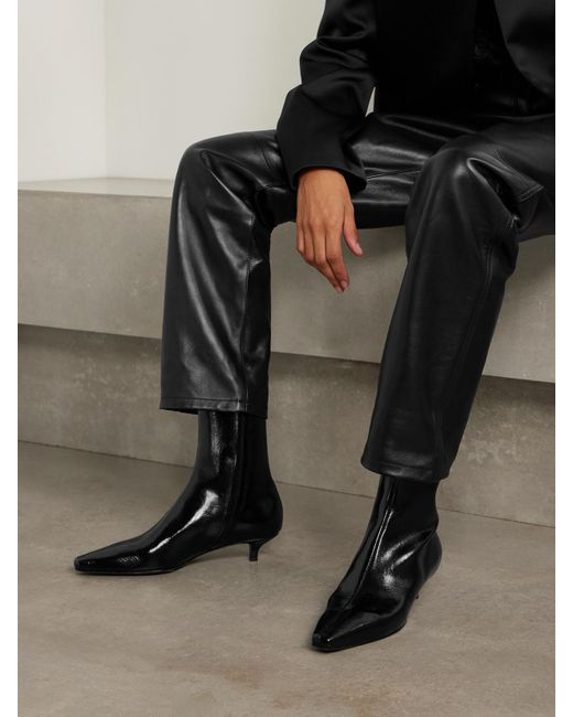 Totême  Black Glossed-Leather Ankle Boots