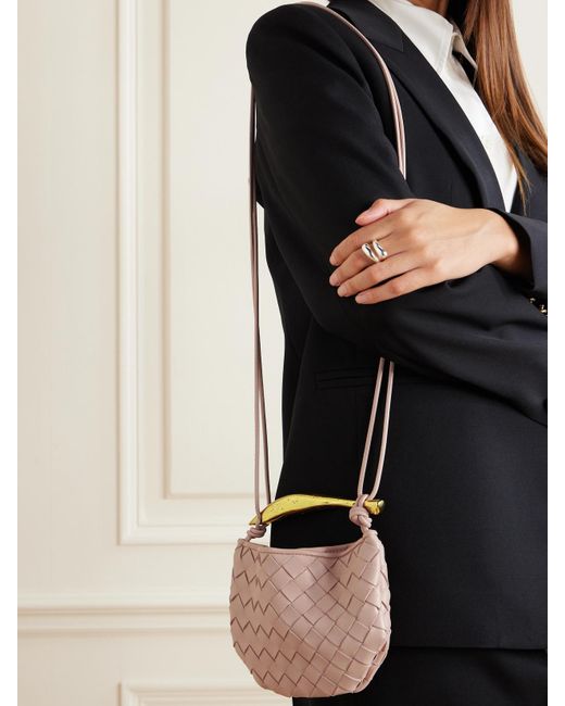 Bottega Veneta Pink Sardine Mini Intrecciato Leather Shoulder Bag