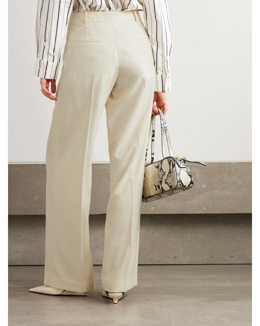 Another Tomorrow Natural Net Sustain Pleated Merino Wool-Twill Wide-Leg Pants