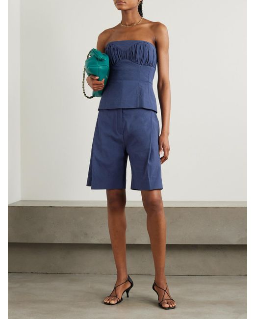 Haut Bustier À Basque En Serge De Lin Mélangé À Fronces Ruby TOVE en coloris Blue