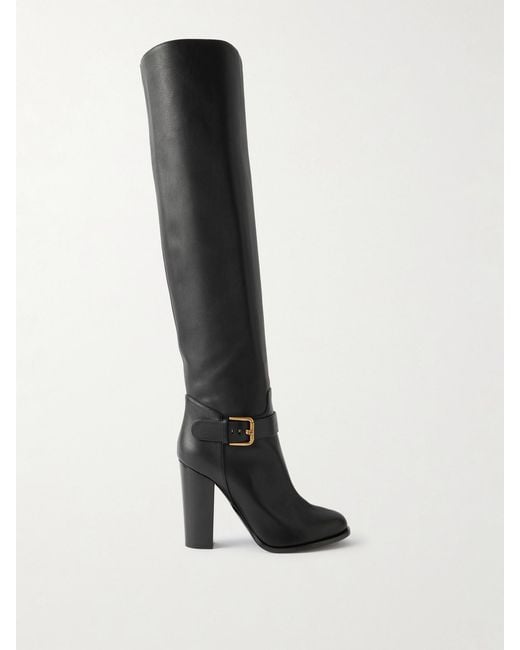 Dolce & Gabbana Black Buckled Leather Knee Boots