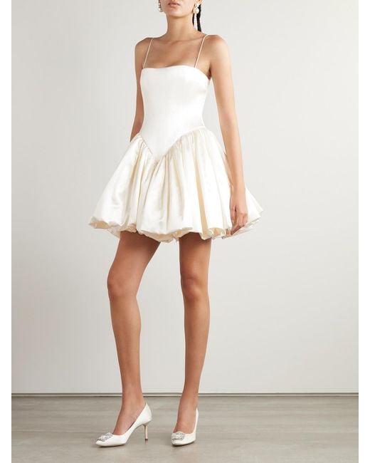 Danielle Frankel White Birdie Gathered Silk And Wool-Blend Satin Bustier Mini Dress